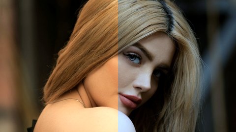 One portrait, warm on the left and cool on the right