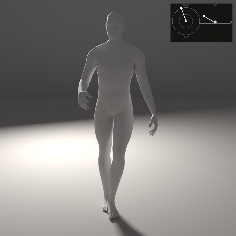 Rim light separates the figure from the background with a thin bright edge.