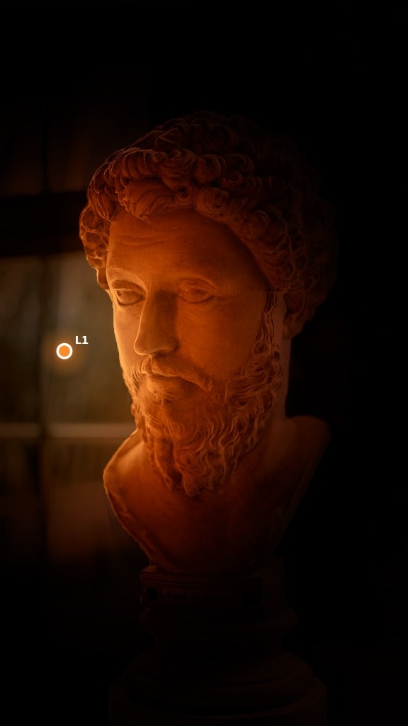 The bust lit by the Candle light from the left