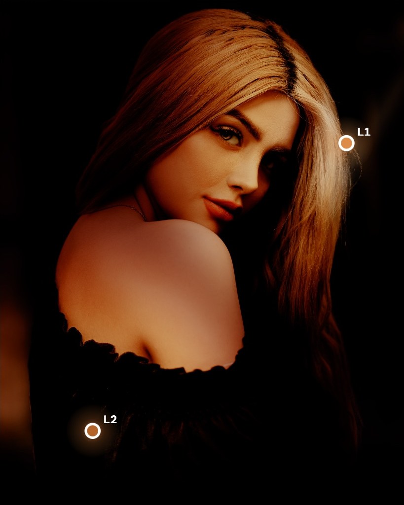 The portrait lit by two copper lamps