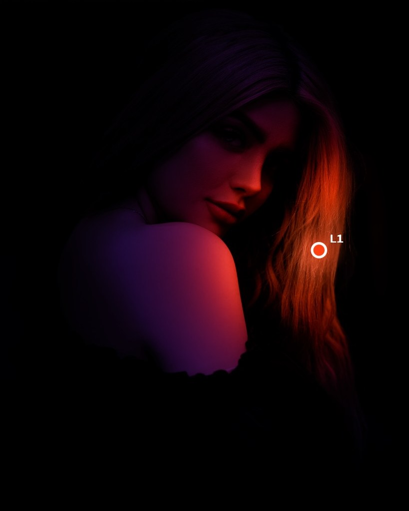 The portrait lit by the Inferno light from the right