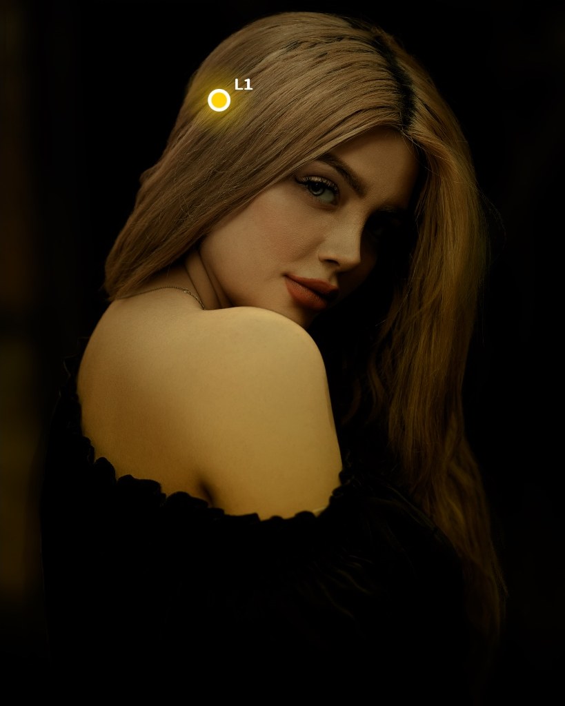 The portrait lit by a yellow sodium street lamp from above