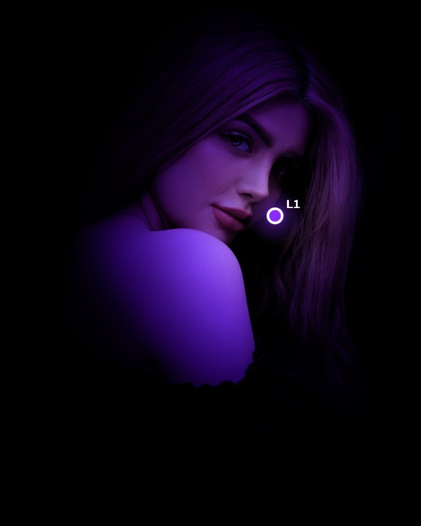 The portrait lit by an ultraviolet violet lamp